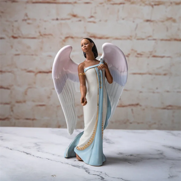 Lenox Hand-painted Ceramic Black Angel Statue for Home Decoration Tracing Gold Ceramic Princess Sculpture Angle Figure Gift