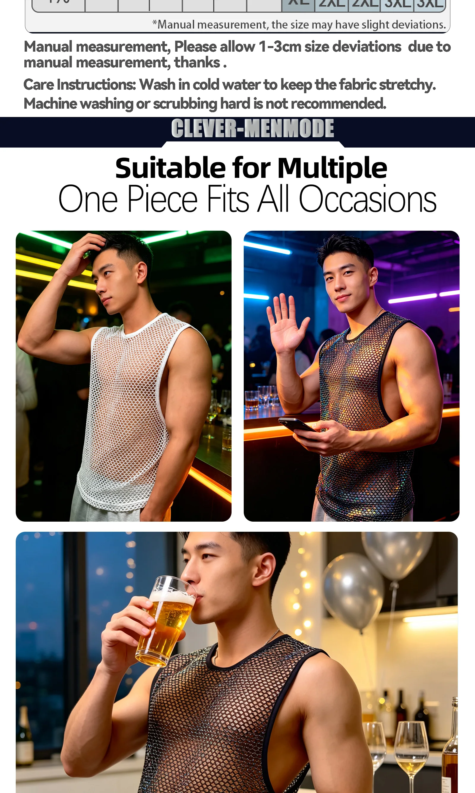 Metallisch glänzendes Tanktop für Herren, Netzstoff, ärmellos, Rundhalsausschnitt, Muskelweste, lässige Sommeroberteile, Streetwear, mit Ausschnitten, durchsichtig. – Detail 3