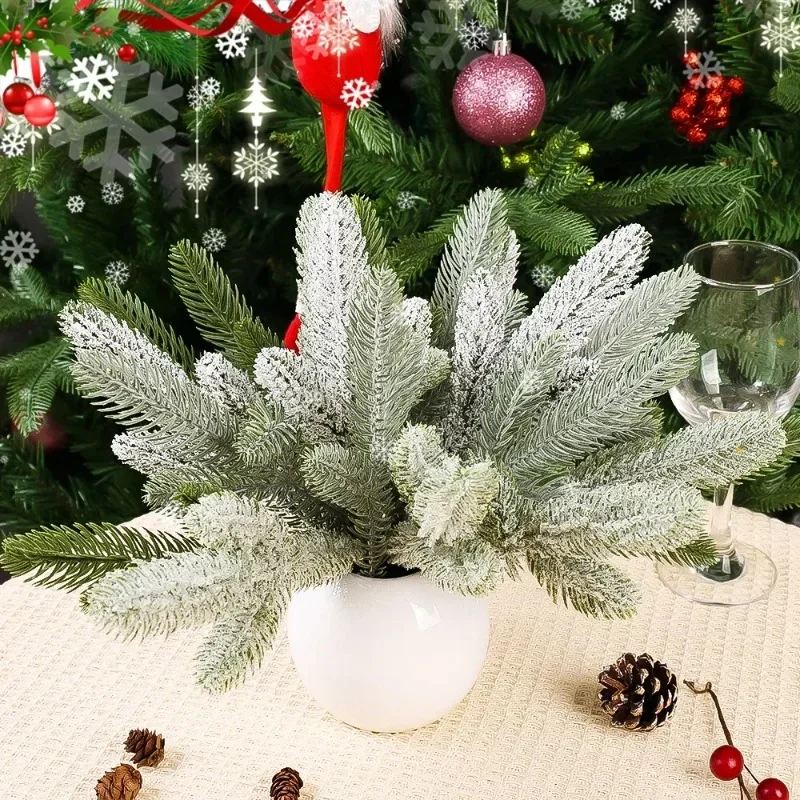 Christmas Artificial Snow Pine Needles Branches Fake Pine Branches DIY Garland Green Leaves Plant Flowers Home Xmas Party Gifts