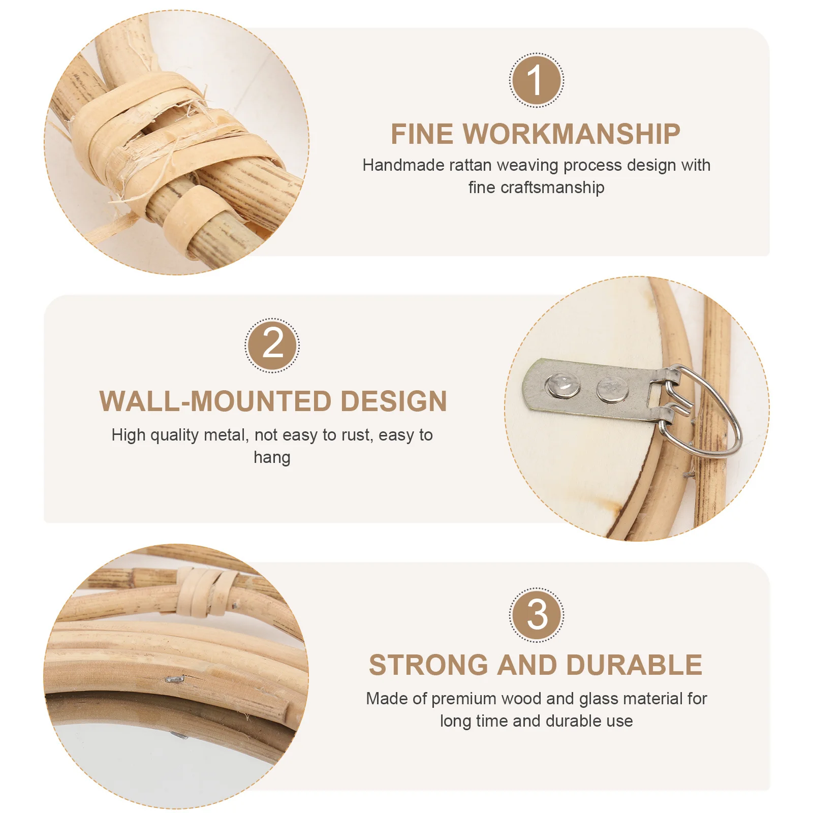 

1Pcs Nordic Style Willow Woven Mirror Khaki Wall Mounted Decorative Home Decor Practical Lace Design Willow Woven Mirror