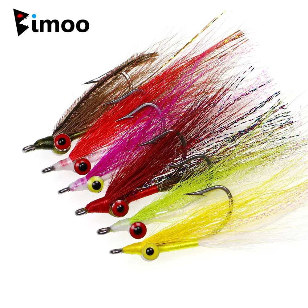 6PCS # Isca Artificial 2~2/0 com Olhos de Haltere e Anzol de Aço Inoxidável, tipo Minnow Profundo, Bucktail, Baitfish e Streamer, para Pesca de Truta, Lúcio e Pesca Marítima