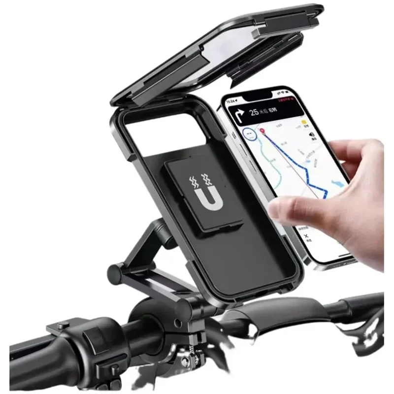 Waterproof Bike Phone Holder, Retractable Adjustable 360 Rotation Anti-Shock Motorcycle Mount with Touchscreen Window Bracket