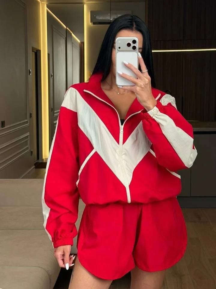 Chic Women Contrast Coat Patchwork Zipper Lapel Long Sleeve Coat And Wide Leg Pant Autumn Lady Office Streetwear 2026 Commute