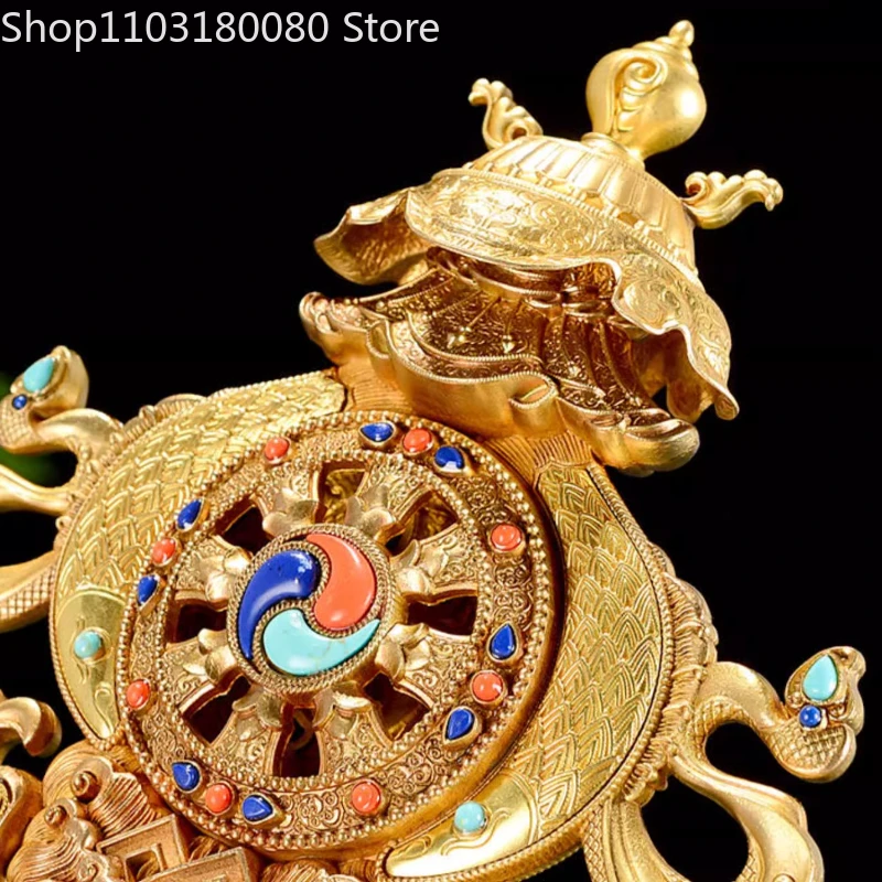 25cm Copper gilding Eight auspicious things statue inlay Tibet Ashtamangala sculpture