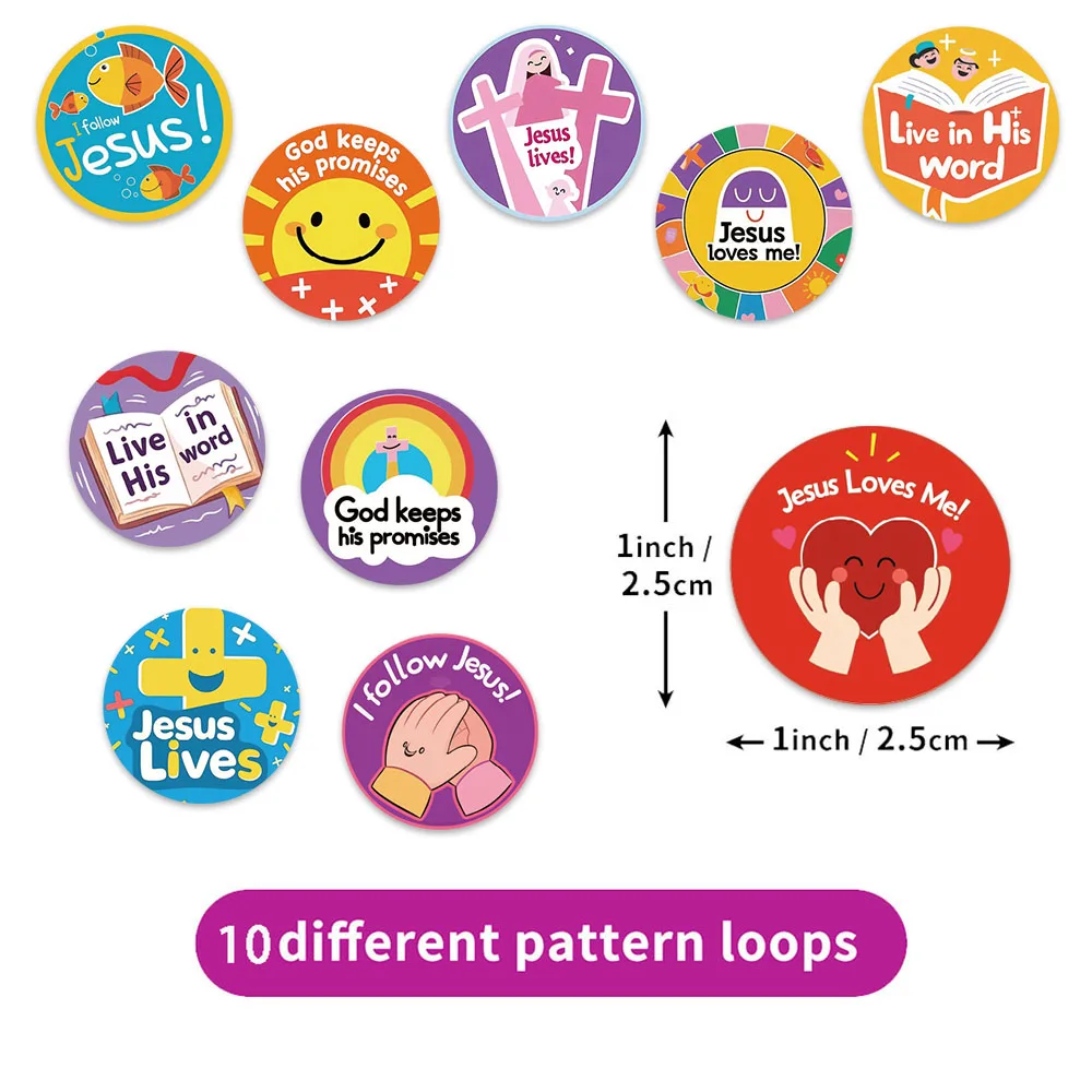 500PCS Christian Symbol Small Pattern Decorative Rolls Stickers Computer Envelope Sealing Stickers Waterproof Stickers