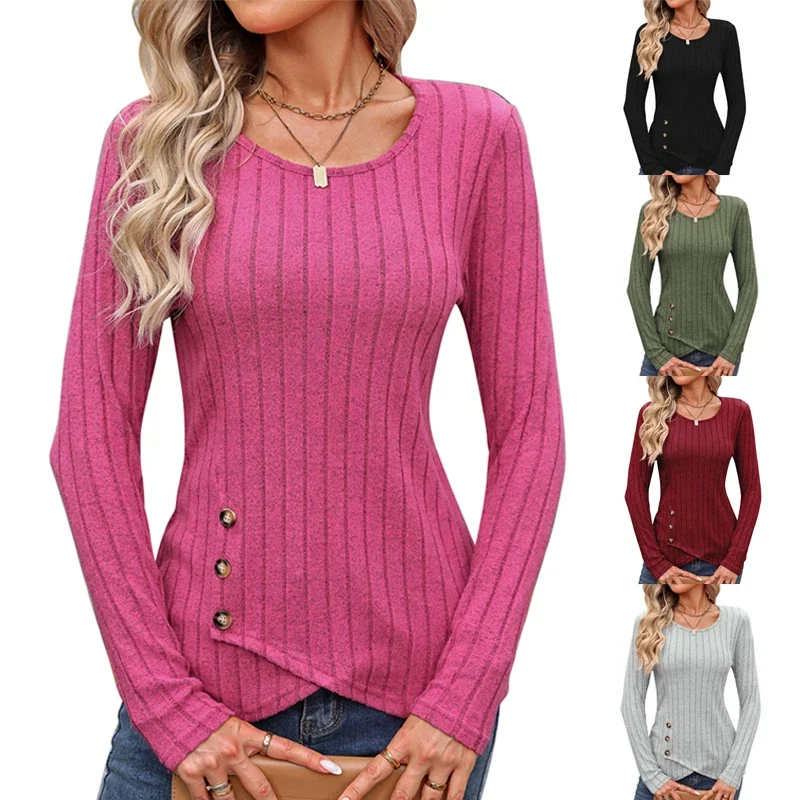 

Lightweight Sweaters for Women Fashion Long Sleeve Tops Crew Neck Trendy Casual Tunic Knit Shirts Button Ribbed T Shirts