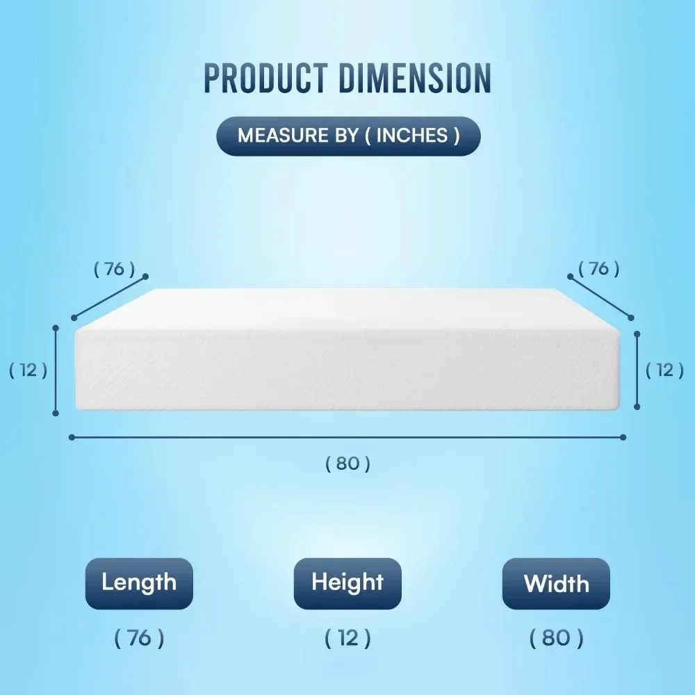 12 inch Gel Memory Foam Mattress Medium Firm Mattresses for Cool Sleep Relieving Pressure Relief Fiberglass