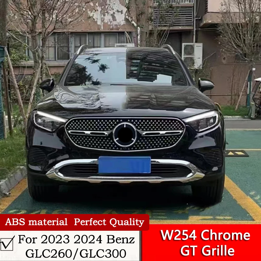 W254 Chrome GT Grille For 2023 2024 Benz GLC260/GLC300 Modification And Upgrading Glossy Black GLC260 Regular Low Version Star