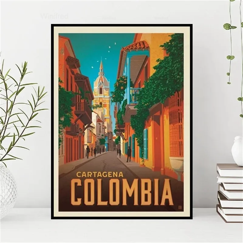 Colombia Cartagena Vintage Poster Print, Cartagena Street Picture Cartoon Home Wall Art, Office Wall Decor, State Map Poster