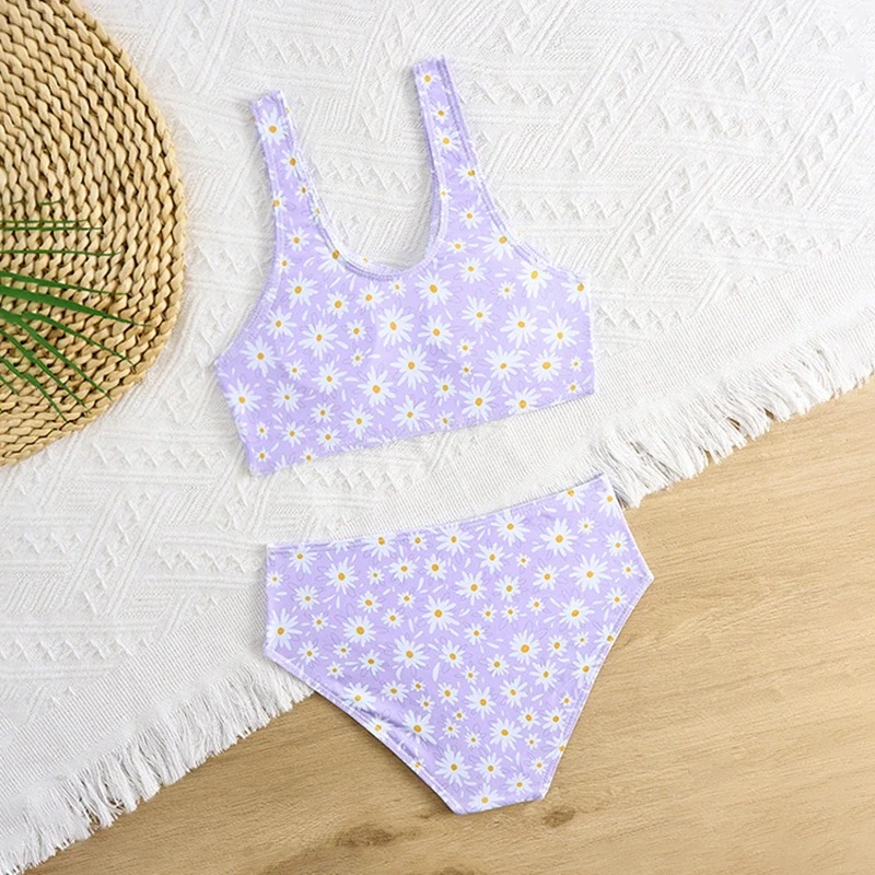 2026 Printed Floral High Waist Bikini Girls Swimsuit Kids Swimwear Female Children Bathers Bathing Swimming Swim Suit Beachwear