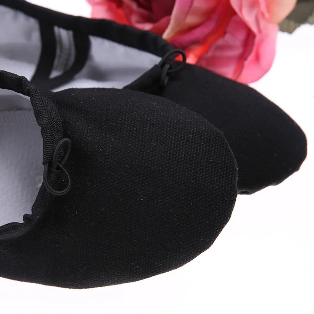 Girls Kids Ballet Shoes Canvas Upper Sole Split Sole Dance Flats Yoga Shoes Drawstring Elastic Strap Black Size 38