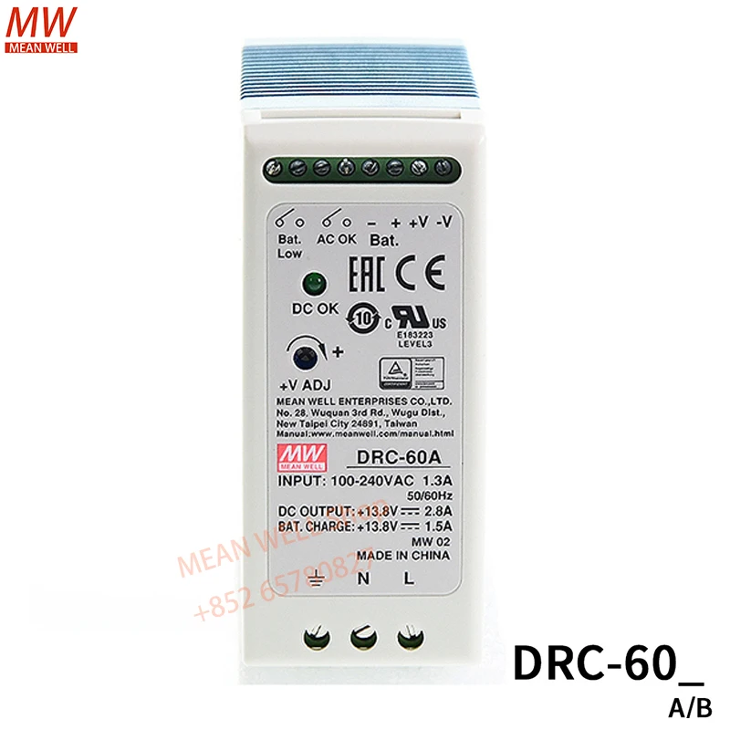 

Original MEAN WELL 60W Single Output with Battery Charger (UPS Function) DRC-60A DRC-60B