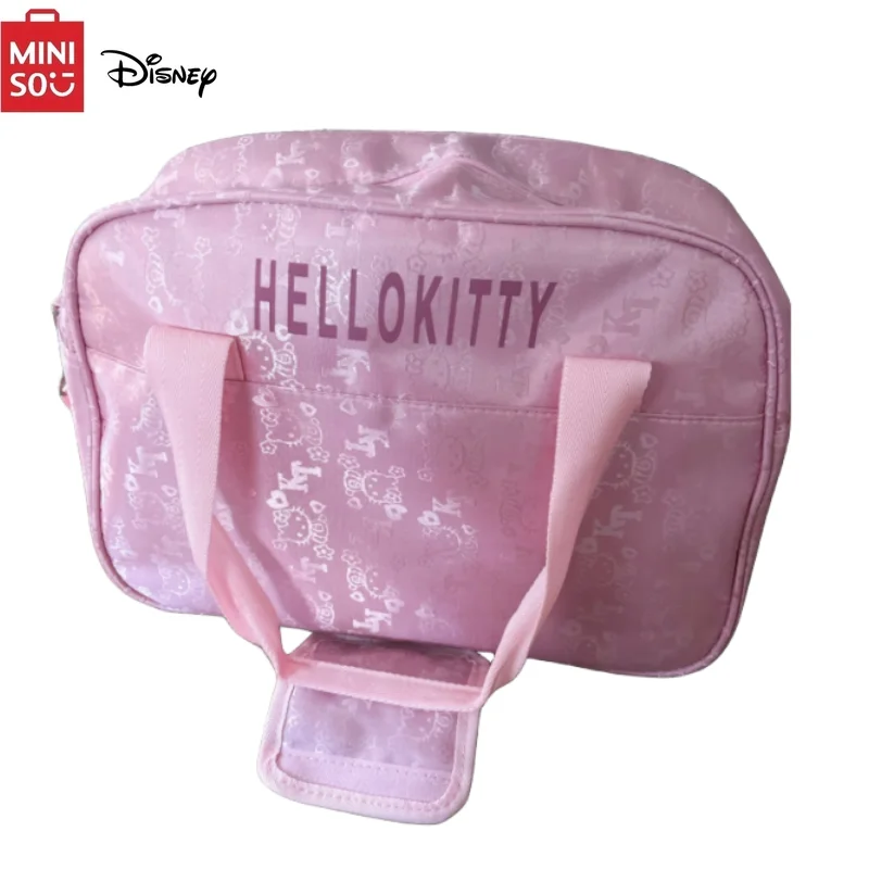 Tas traveling MINISO Disney, tas traveling, tas ibu wanita, tas bahu portabel kartun, tas koper imut Hello Kitty Cat, tas traveling