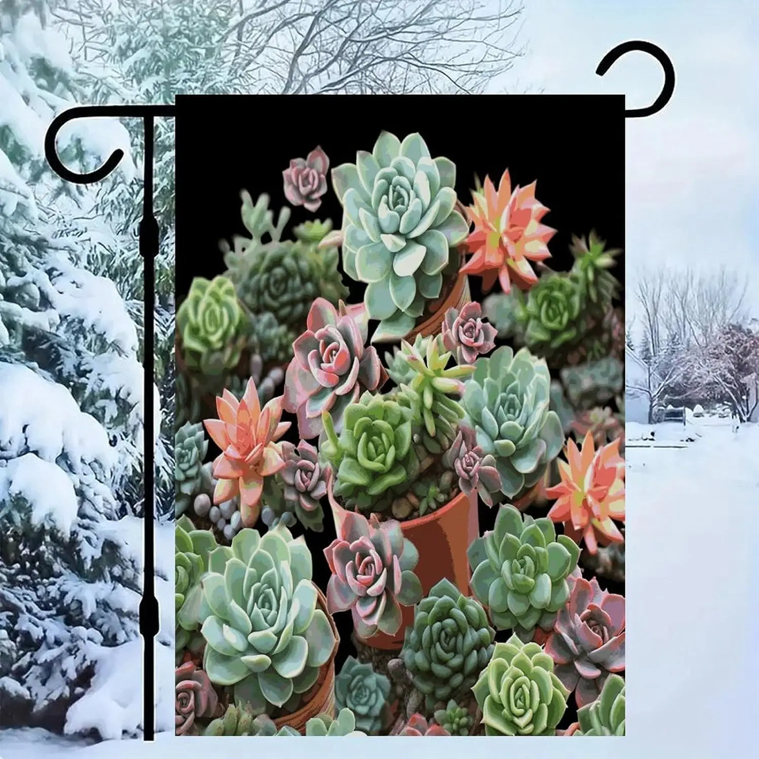 Succulents Garden Flag Linen 12 X 18 Inch/Outdoor Decorations,single-sided, All Seasons/Yard Flag, for Outdoor Lawn for Outs IIC