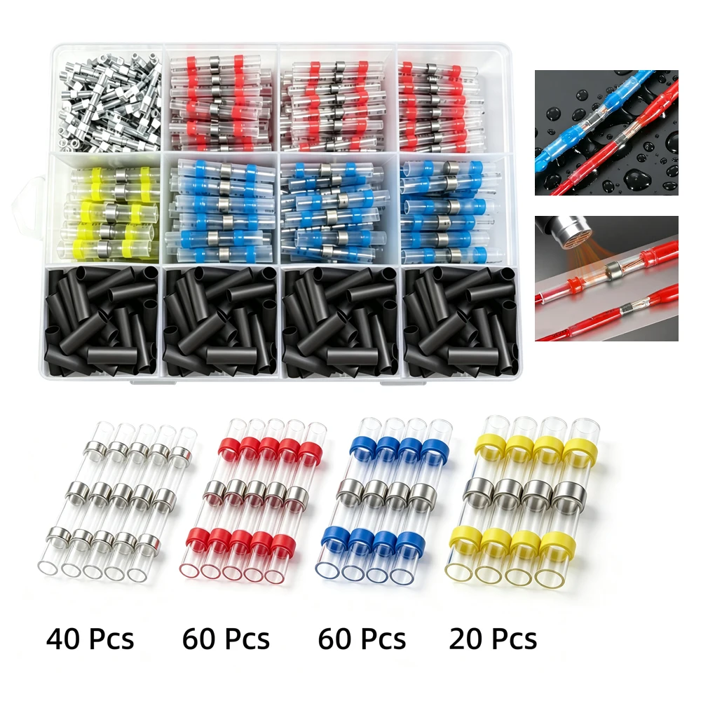 100-520pcs Solder Seal Heat Shrink Wire Connectors Waterproof IP67 Electrical Butt Terminals AWG 26-10 for Marine Automotive