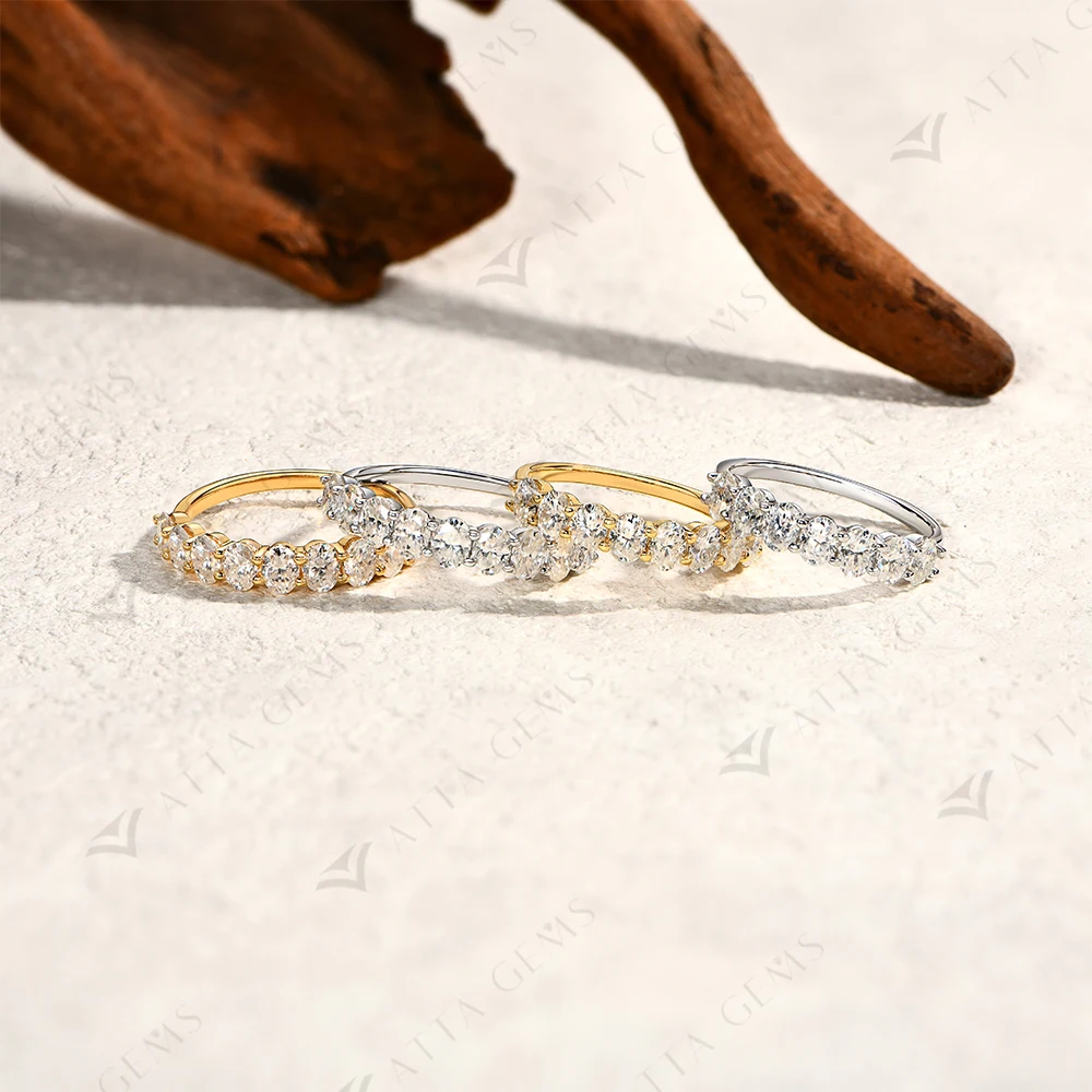 ATTAGEMS Oval Cut Moissanite Rings for Women 1.8CTW DVVS1 Diamond S925 Silver 18K Gold Plated Matching Wedding Band Jewelry Gift