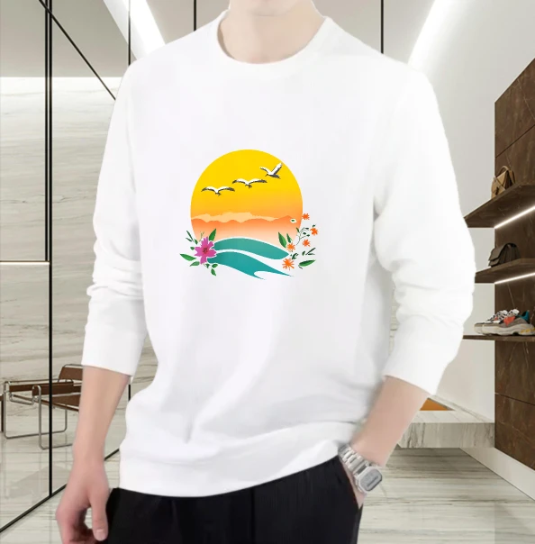 

T shirt for men autumn Comfortable Y2k Christmas Long sleeves Graphic tee Sunset Landscape 90s vintage clothes jerseys Printed t