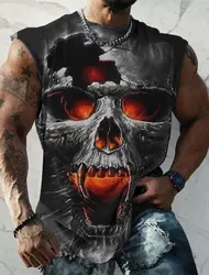 Sports Sleeveless Shirt Quick Dry Breathable Vest Men's Clothing Fashion Casual Summer Y2K Fnaf Gym Outdoor Hell Skull Print