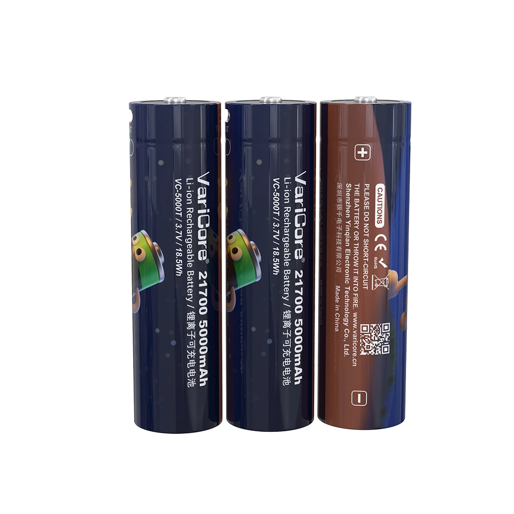 1-20 個 VariCore Type-c 5000T 21700 多機能リチウム電池 3.7V 5000mAh Type-c 入力および出力 5V 出力。