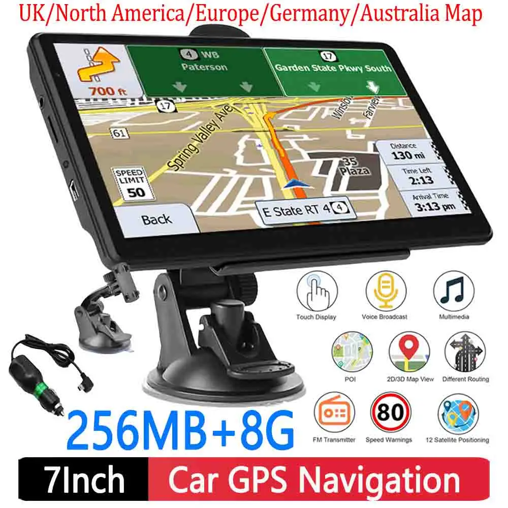 7 Inch HD GPS Portable Navigation Car GPS Navigator HD TFT Touch Screen 256MB+8G for North America Europe Germany Australia UK