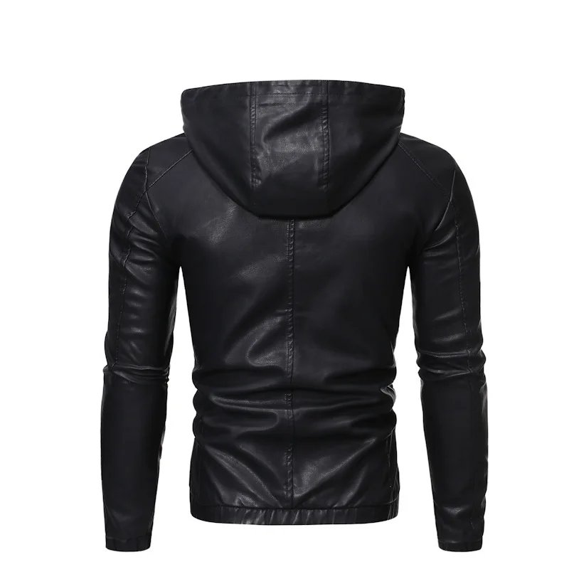 Leder Männer Herbst neue Slim-Fit koreanische Version schöne Kapuze Motorrad jacke Herren Mantel Flut