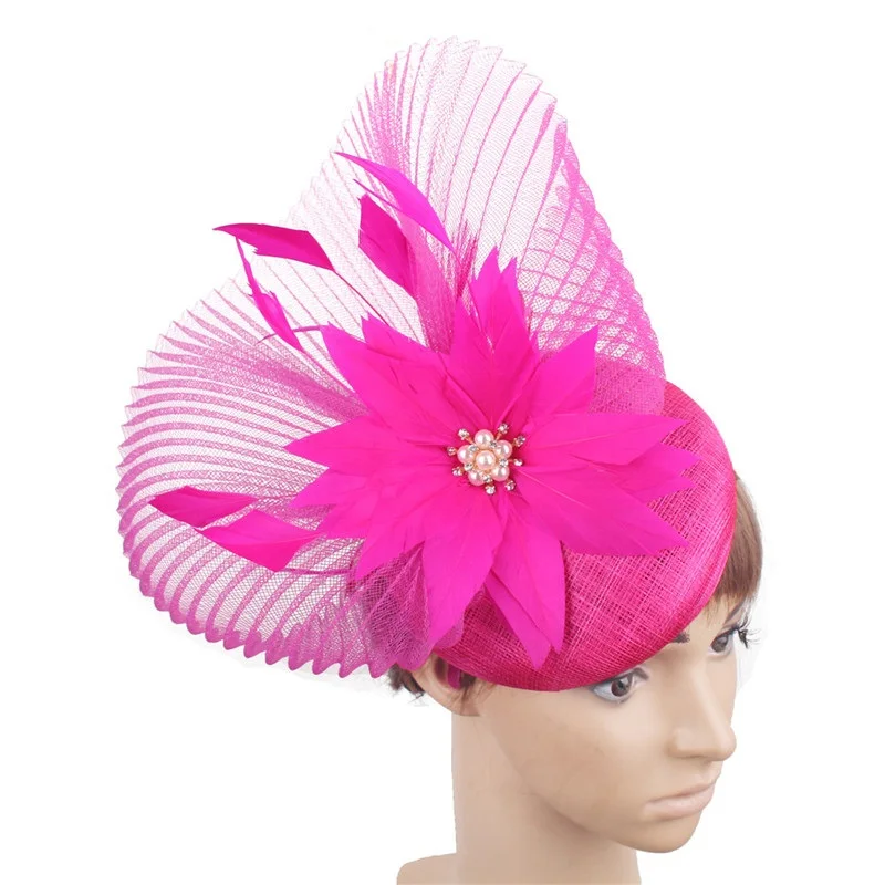 Fashion Women Feather Mesh Floral Fascinator Headband Hair Clip Accessories Band Cocktail Party Hat Wedding Accessories