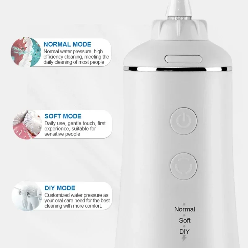 MUBE-irrigador bucal inalámbrico, hilo Dental de agua para la salud Dental y Oral, 3 modos, 5 puntas, resistente al agua IPX7, tanque de agua de 350ml AOW06
