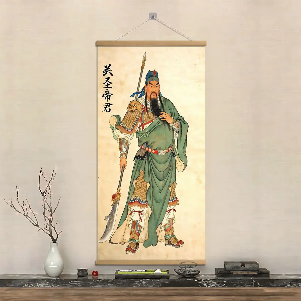 VIKAMA Guan Gong God of Wealth Wall Art Scroll Painting Chinese Style Decor Living Room Office Fortune Home Gift