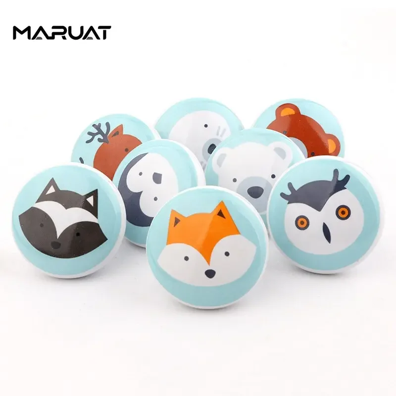 MARUAT Nordic Single Hole Cartoon Handle Ceramic Round Illustration Wardrobe Door Cupboard Drawer Handle  Furniture