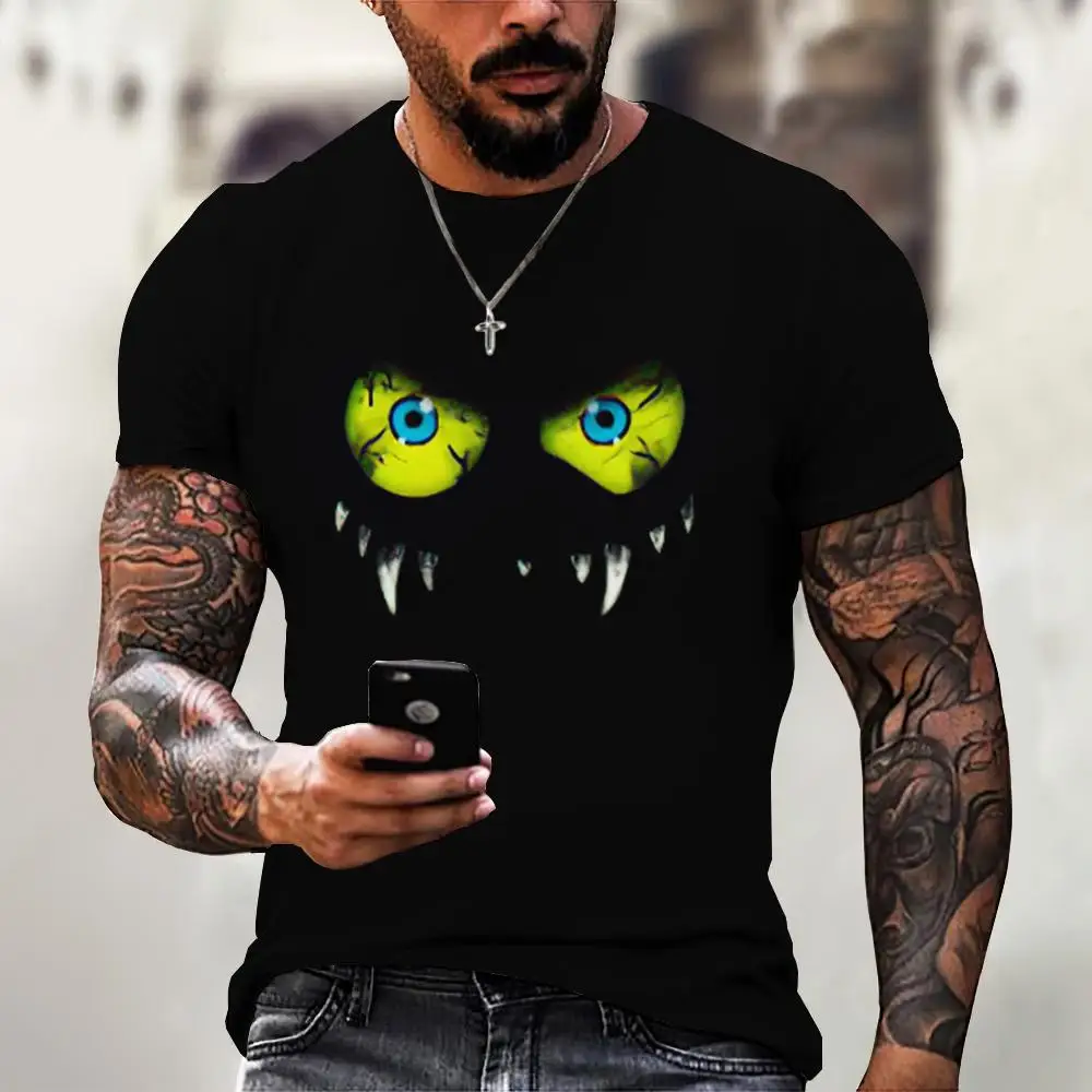 Men\'s T-shirt Fashion Smiling Face Pattern Loose Breathable Round Neck Summer Street Men\'s Wear Quick Drying Material Men\'s Tops