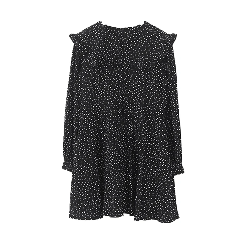 2023 Cute Sweet Dress Hot Sales Women Fashion Korean Style Design A Line Preppy Girls Vintage Polka Dot Ruffled Mini Black Dress