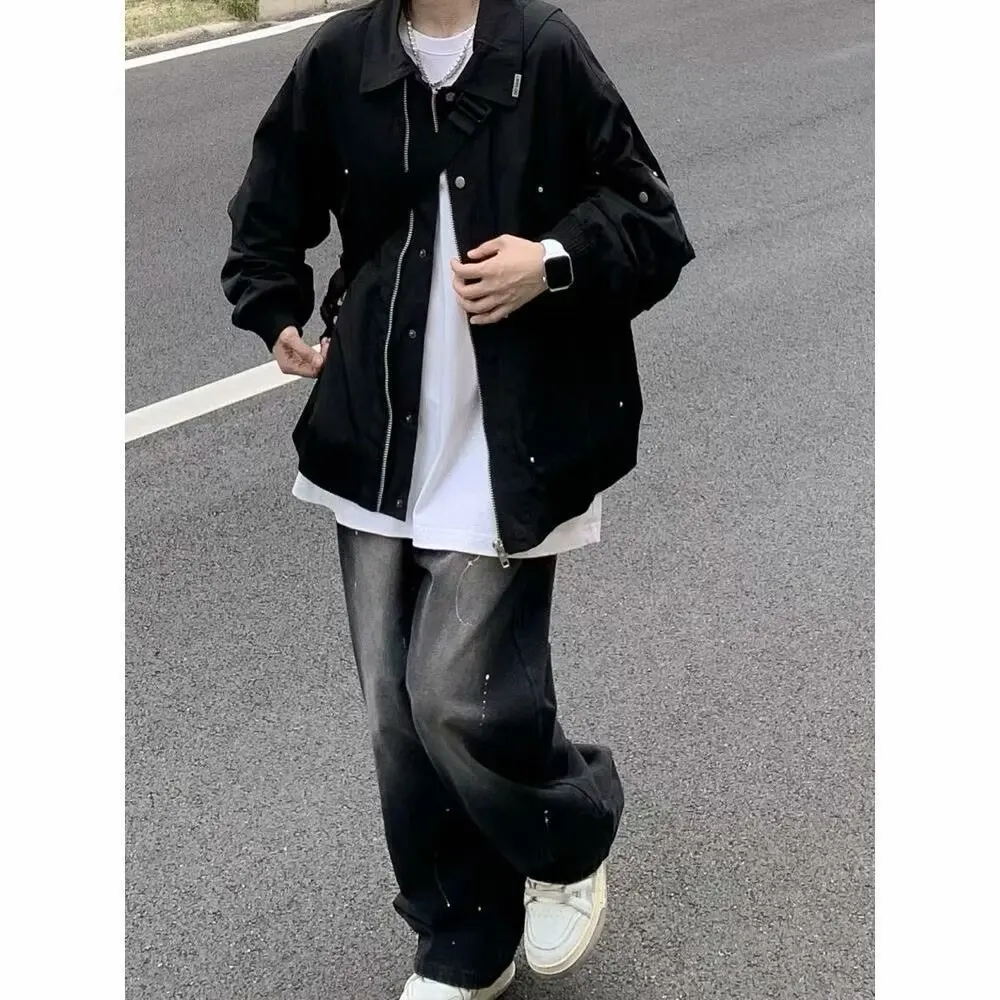 

Мужские джинсы свободного кроя, прямые, повседневные, в стиле хип-хоп, больших размеров, весна-осень, модные, свободные брюки