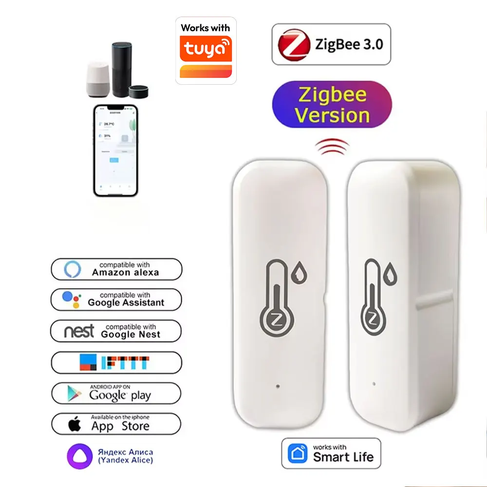 

Умный датчик температуры и влажности Zigbee, гигрометр для помещений, дистанционное управление через приложение, работает с Tuya, Alexa, Google Home, для умного дома