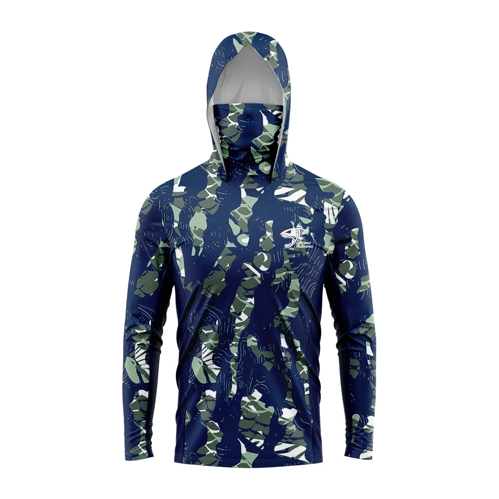 Herren Angelhemd mit Kapuze und Gesichtsbedeckung, Camo-Print, UPF50+ Sonnenschutz, schnelltrocknend, atmungsaktiv, für Outdoor- und Strandsport. – Detail 10