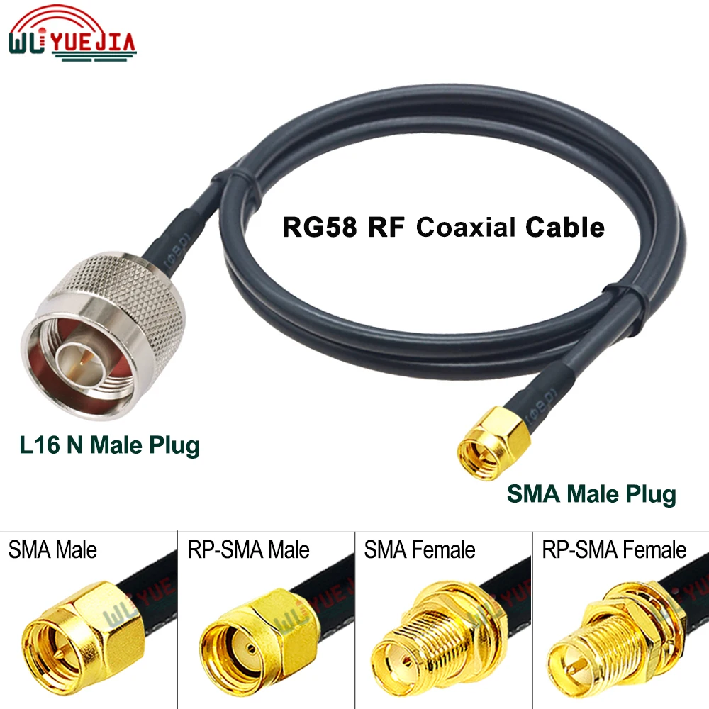 

15CM~30M RG-58 Cable L16 N Male Plug to SMA Type Male Plug Female Jack Connector RP-SMA Pin / Hole RG58U RF Coax Extension Cable