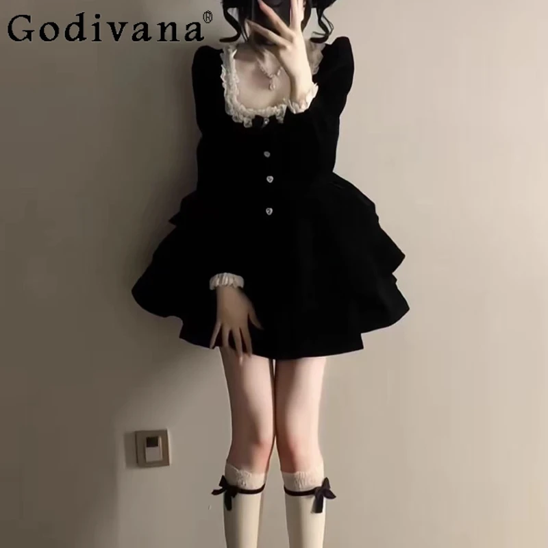 فستان سهرة أسود للنساء 2025 فستان جديد فاخر لحفلات الكبار على الطراز الياباني فستان حفلات أعياد الميلاد