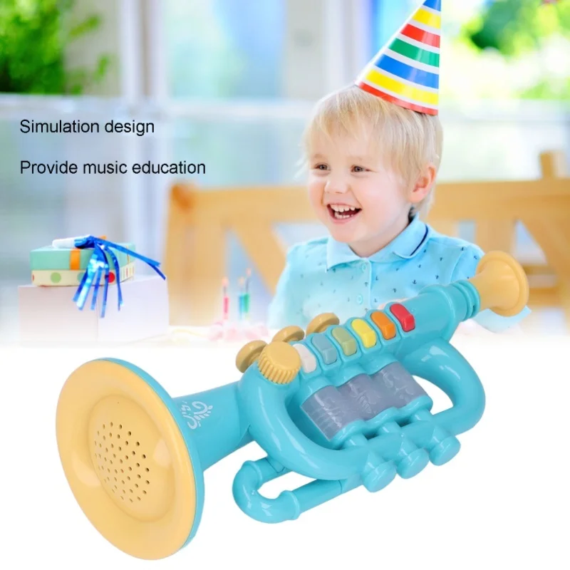 Symulacja trąbki, dynamiczne efekty świetlne, instrument muzyczny, zabawka trąbka, prezent ze smyczą dla dzieci powyżej 3 lat, różowy.