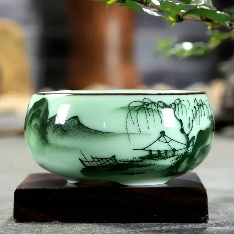 Celadon Teetasse Set Handbemalt Lotus Bambus Koi Fisch Design 80 ml Keramik Chinesische Gongfu Teezeremonie Home Decor Geschenk