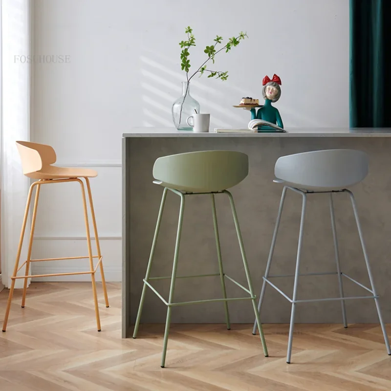 Nordic Plastic Bar Stools Kitchen High Dining Chairs Counter Designer Household Backrest Bar Chair Creative Hotel Stool