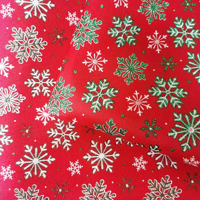 Red Linen Printed Christmas Snowflake Fabric for Crafts Making Tablecloths Bags Home Decor Fabrics By Half Yards