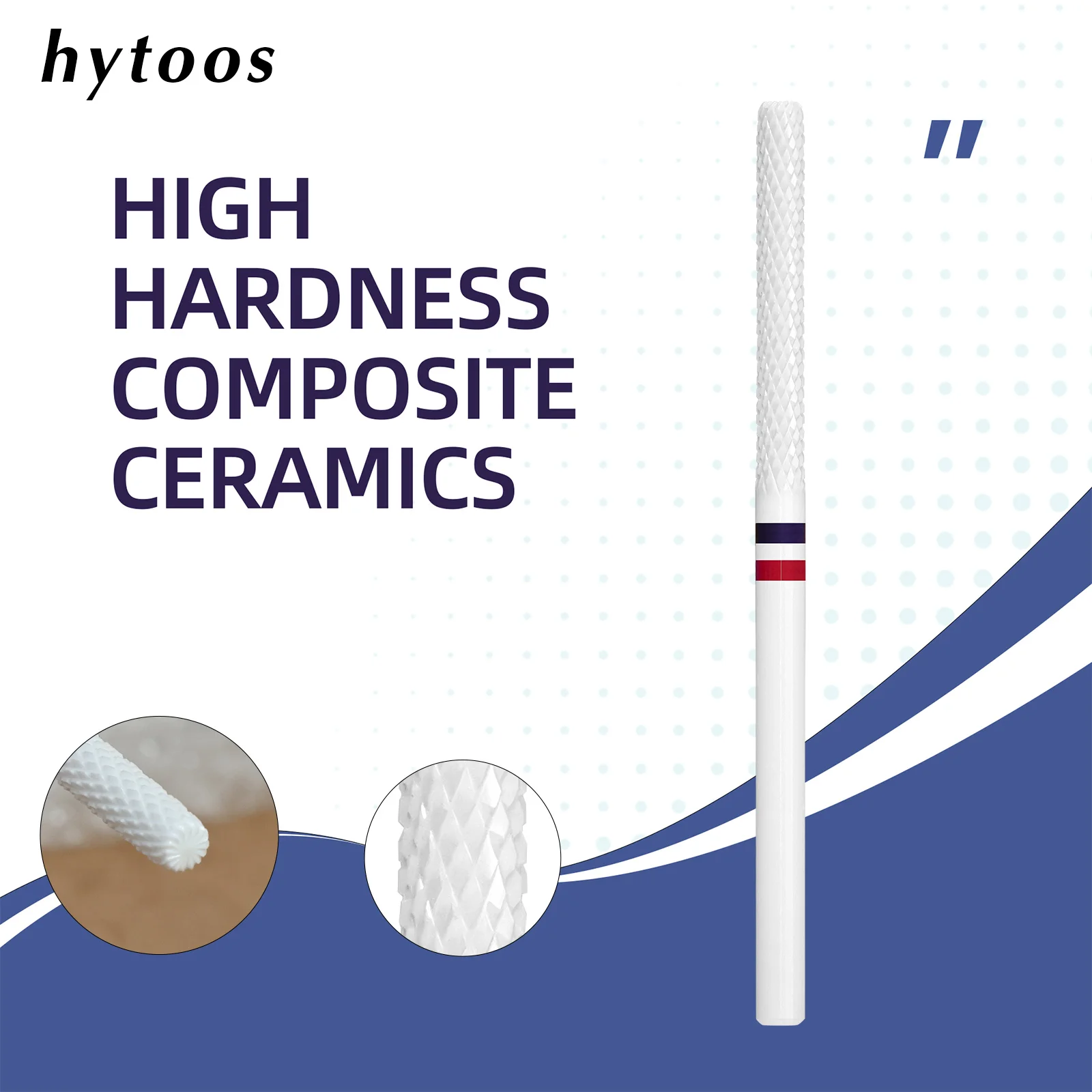 HYTOOS 2.2mm R Cut Long Flute Mini Barrel Nail Drill Bits White Composite Ceramic Pro E-file Bit for Cuticle Clean Gel Removal