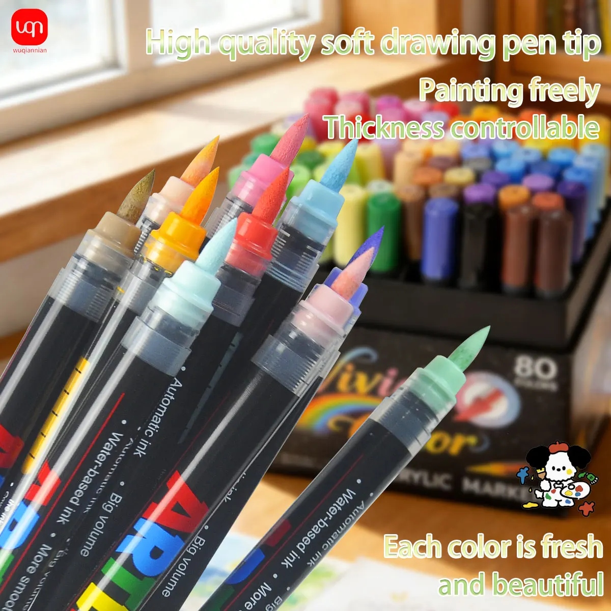WQN-80 High-Quality Color Liquid Marker Alcohol Art Color Marker Set with Soft Tips for Drawing, Doodling,Comics,School Supplies