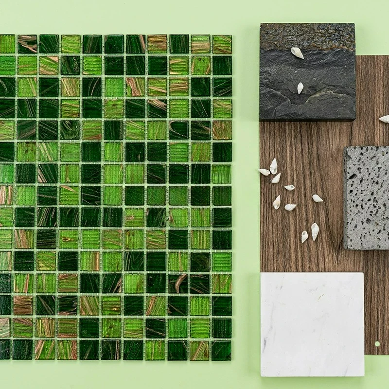 Green Vintage Glass Mosaic Tiles Forest Green Toilet Bathroom Pool Balcony Restaurant Wall Tiles Floor Tiles
