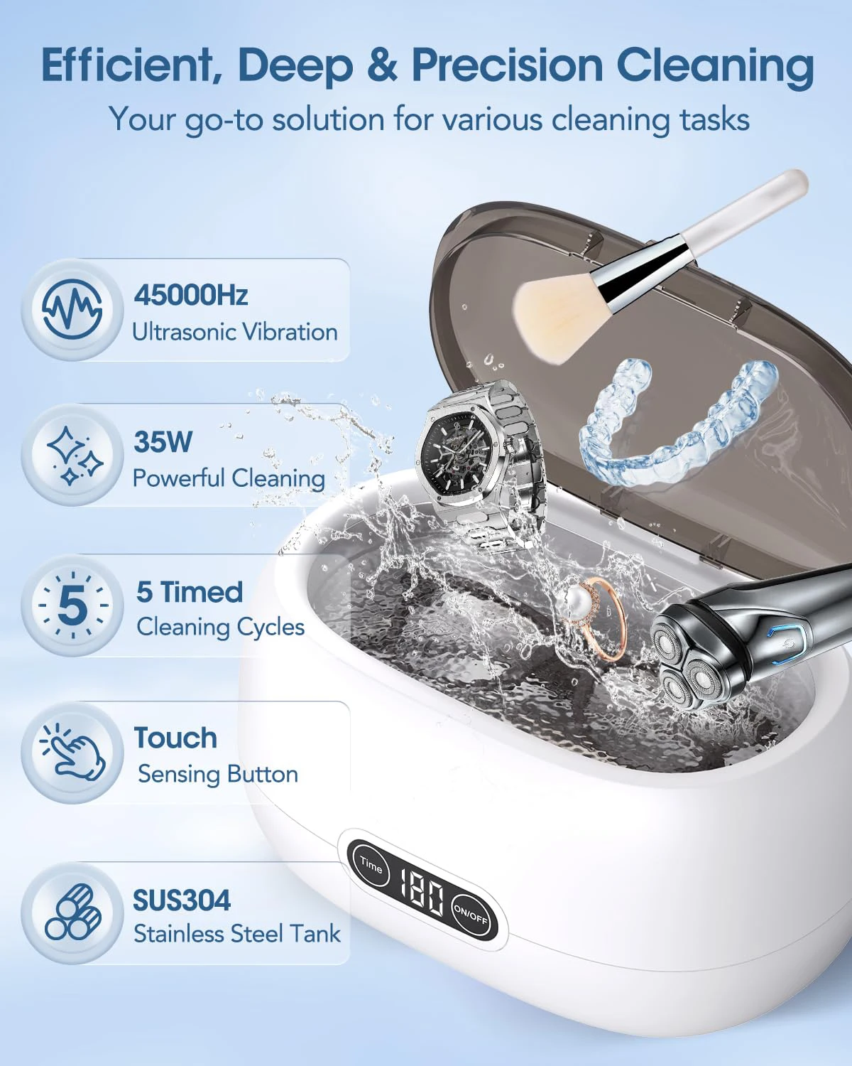 650ml Electric Sonic Cleaner 5 Modes & Digital Timer New Plastic for Jewelry Glasses Denture Watch Straps Razor
