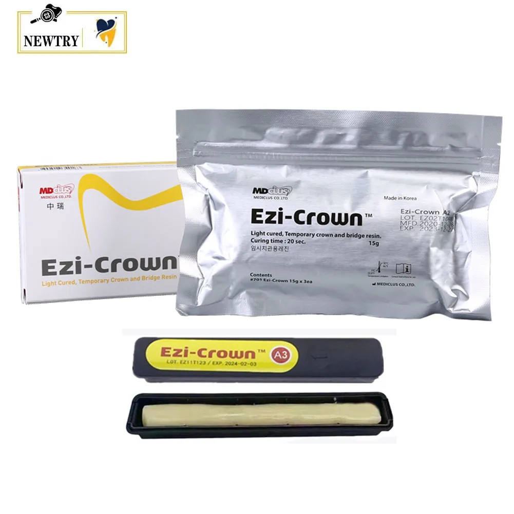 Dental Light Cured Temporary Crown Bridge Resin Korean Mediclus Ezi Crown Tooth Restoration Inlay Relining Materials A1/A2/A3