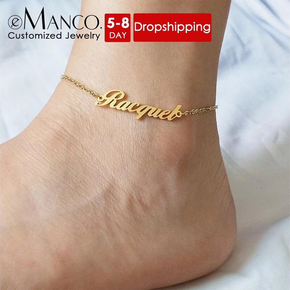 eManco Custom Name Anklet Ladies Gold Personalized Letter Stainless Steel Jewelry Gift Support Direct