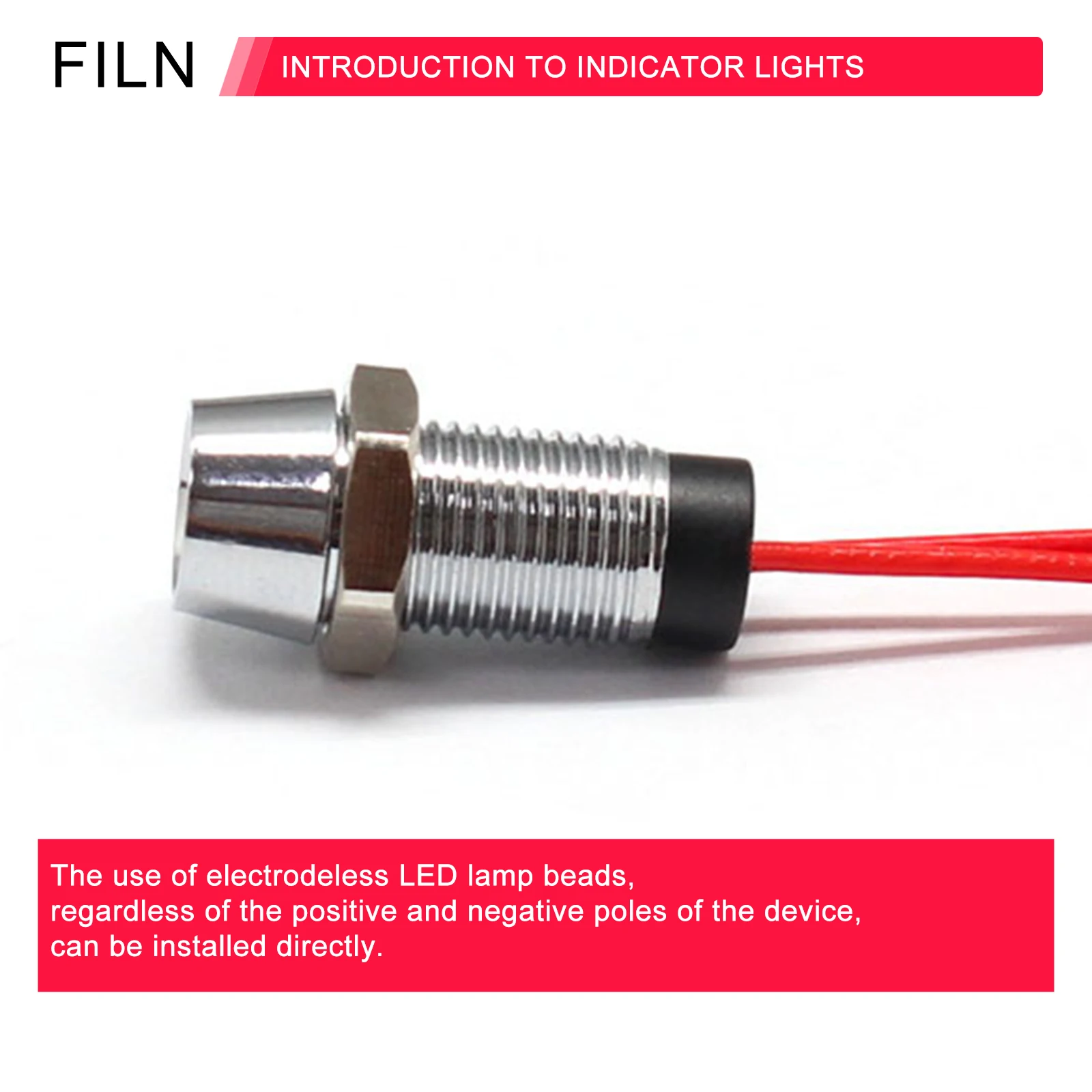 FILN CE Metal 8mm mounting hole 12v 24v 220v 110v high quality pilot lights led indicator light with wire