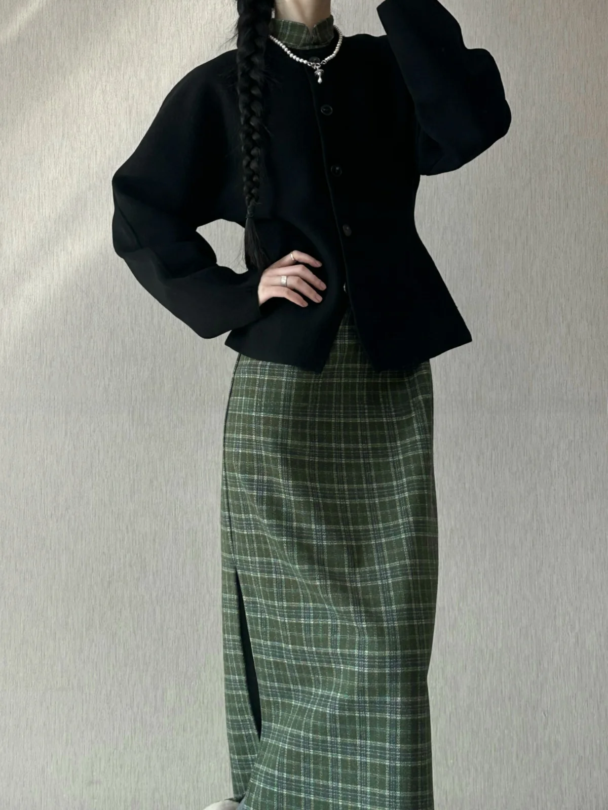 

Xu Zhi Xing een Field Fairy out of Sto Not Restoed Autumn Winter Flannel Plaid mid Sve Long Dr