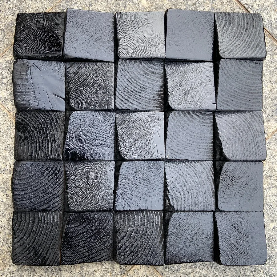 Natural Solid Wood 3D Art Wall Stickers Carbonized Black Lacquer Mosaic Tile Background Panel Wall Decor for Home Office Bedroom - view 4