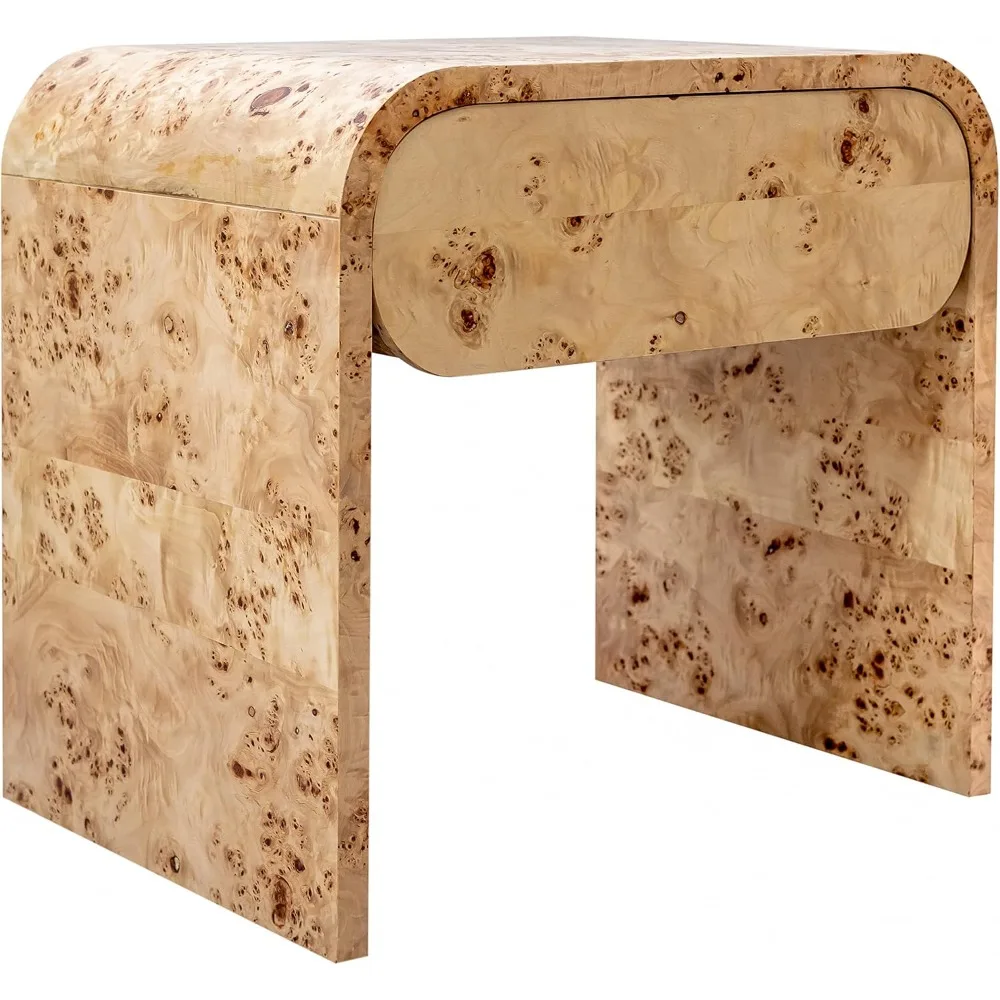

mid-century modern nightstand, natural burl wood, 24" wide x 18" deep x 23" high, cresthill collection